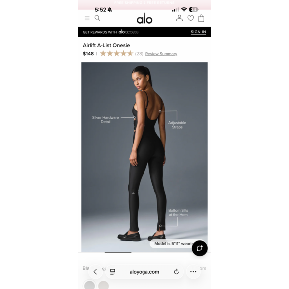 Alo yoga Airlift A-List Onesie in Black - Picture 2 of 8